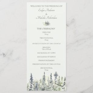 Tall Timber Watercolor Evergreen Trees Wedding Program