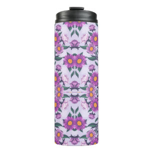Tall travel mug with a vibrant floral pattern