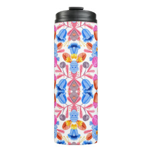 Tall travel mug with a vibrant floral pattern