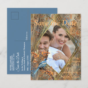 Tall trees, Autumn leaves & Bluebirds. Announcement Postcard