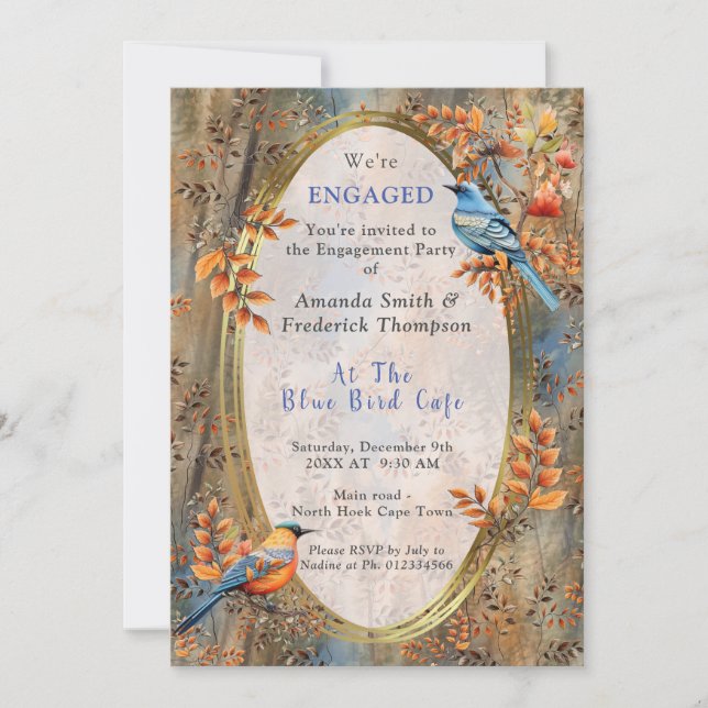 Tall trees, Autumn leaves & Bluebirds. Invitation (Front)