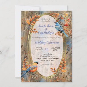 Tall trees, Autumn leaves & Bluebirds. Invitation