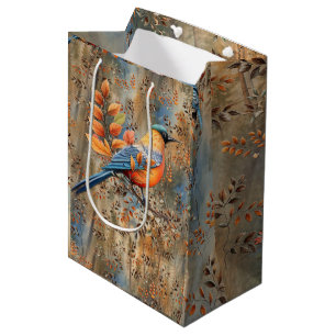 Tall trees, Autumn leaves & Bluebirds. Medium Gift Bag