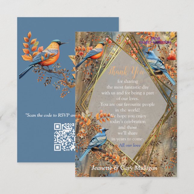 Tall trees, Autumn leaves & Bluebirds. RSVP Card (Front/Back)