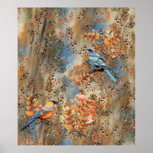 Tall trees, the Leaves of Autumn & Blue-Birds Poster