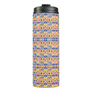 Tall tumbler with a vibrant, geometric pattern