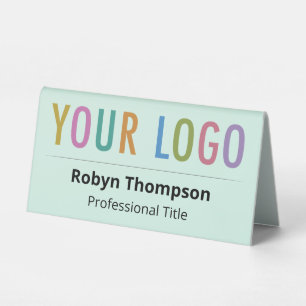 Tall Two Sided Desk Name Plate with Logo Printed