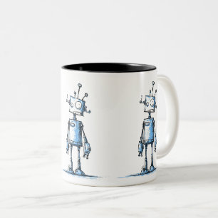 Tall Wacky Robot Mug — Hand-Drawn Blue Character