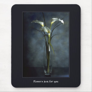 Tall White Calla Lilies in Glass Vase Mouse Pad