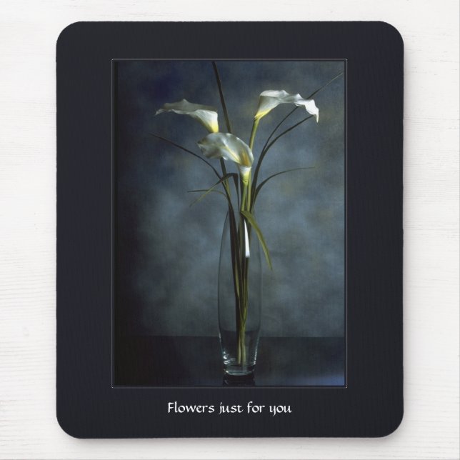 Tall White Calla Lilies in Glass Vase Mouse Pad (Front)