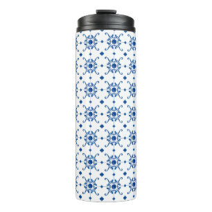 Tall, white travel mug with a black lid
