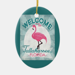 Tallahassee Florida Pink Flamingo Retro Ceramic Ornament