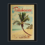 Tallahassee Palm Tree Vintage Travel Postcard<br><div class="desc">A uniquely retro mid-century modern Tallahassee Florida art print in vintage travel poster style. It features a curved palm tree on sandy beach with ocean under a blue cloudy sky.</div>