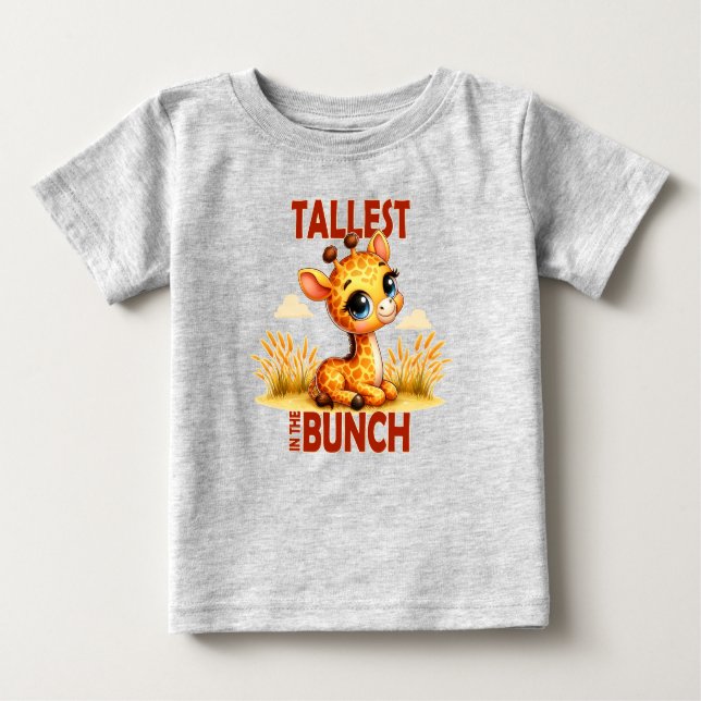 Tallest in the Bunch pun Cute Baby Giraffe cartoon T-Shirt (Front)