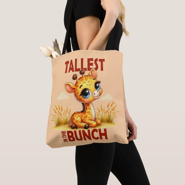 Tallest in the Bunch pun Cute Baby Giraffe cartoon Tote Bag (Close Up)