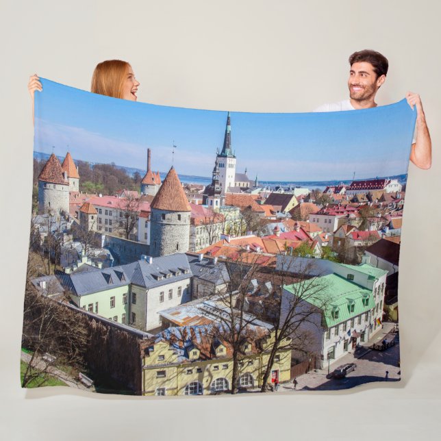 Tallinn downtown aerial view fleece blanket (In Situ)