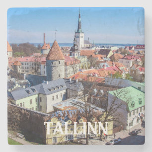 Tallinn downtown aerial view in Estonia Stone Coaster
