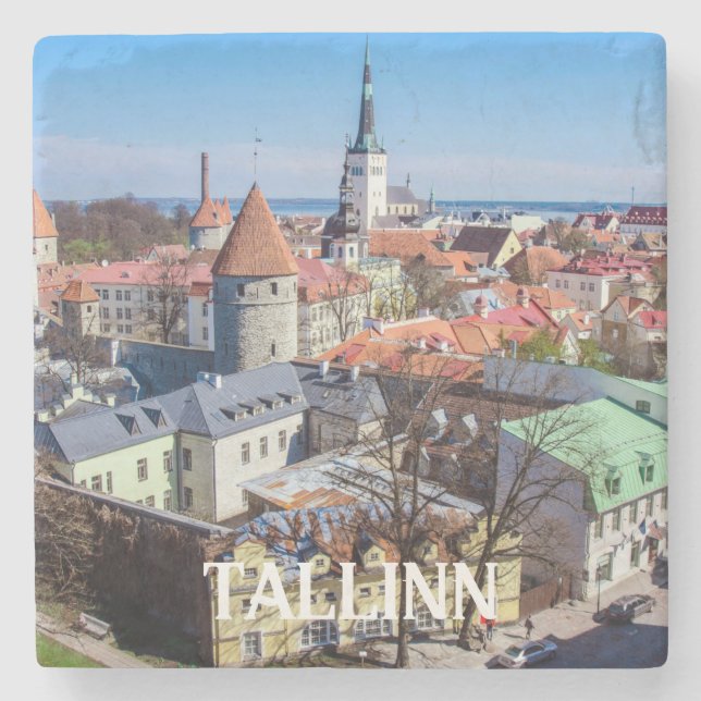 Tallinn downtown aerial view in Estonia Stone Coaster (Front)