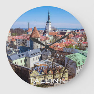 Tallinn downtown aerial view large clock