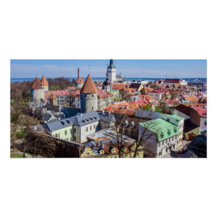Tallinn downtown aerial view poster
