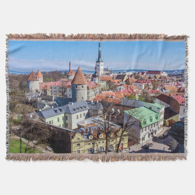 Tallinn downtown aerial view throw blanket (Front)