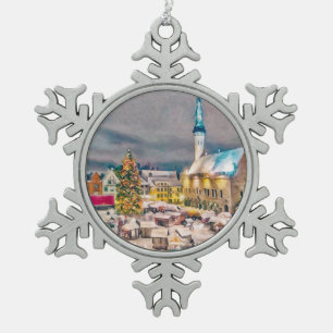 Tallinn Estonia Christmas Market Snowflake Pewter Christmas Ornament