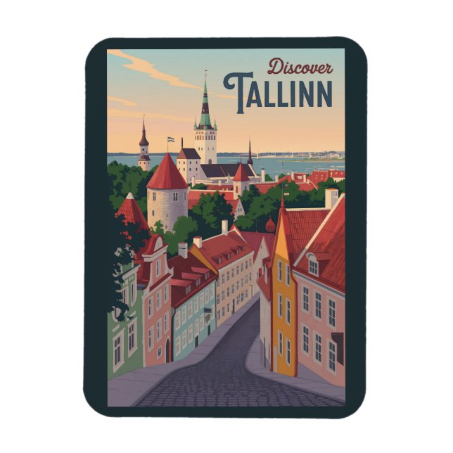 Tallinn Estonia Illustration Travel Art Vintage Magnet (Vertical)