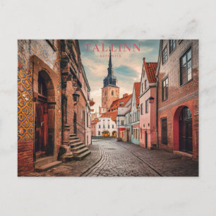 Tallinn Estonia Street Vintage Travel Postcard