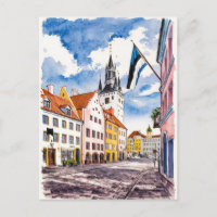 Tallinn Estonia Street Watercolor Painting
