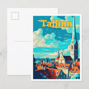 Tallinn Estonia Travel Art Vintage Illustration Postcard