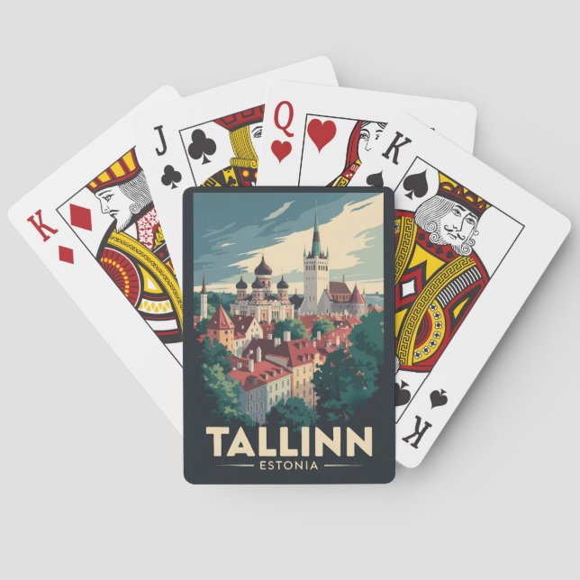 Tallinn Estonia Travel Art Vintage Playing Cards (Back)