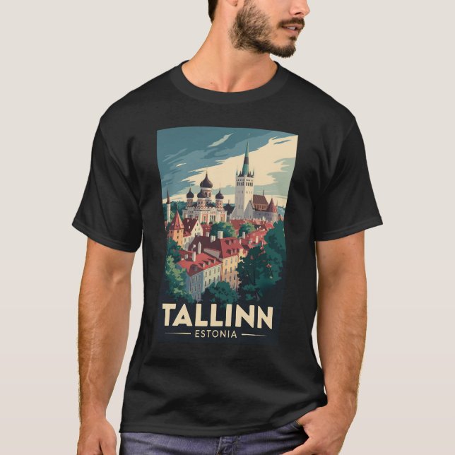 Tallinn Estonia Travel Art Vintage T-Shirt (Front)