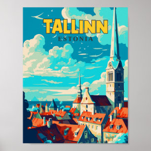 Tallinn Estonia vintage travel illustration Poster