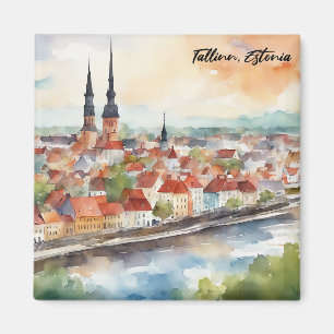 Tallinn Estonia Watercolor Painting City View Magnet