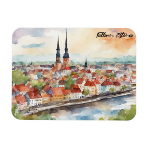 Tallinn Estonia Watercolor Painting Panorama  Magnet