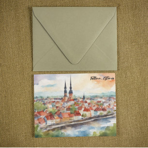 Tallinn Estonia Watercolor Painting Panorama  Postcard