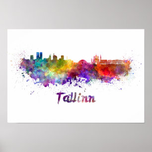 Tallinn skyline in watercolor poster