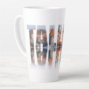 Tallinn text composed of old town view latte mug