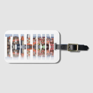 Tallinn text composed of old town view luggage tag