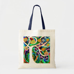 Tallit Tote Bag - Ivory Tree Of Life Hamsa BLUE