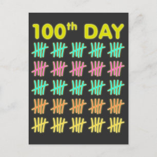 Tally Mark 100th Day of School T-shirt Neon Gift Postcard