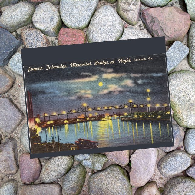 Talmadge Bridge Night Savannah GA retro Postcard (Creator Uploaded)