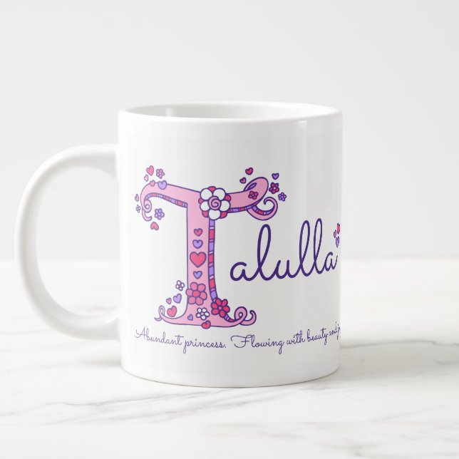 Talulla custom name meaning pink large coffee mug (Left)