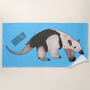 Tamandua cartoon illustration beach towel