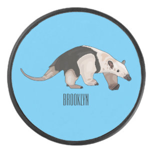 Tamandua cartoon illustration hockey puck