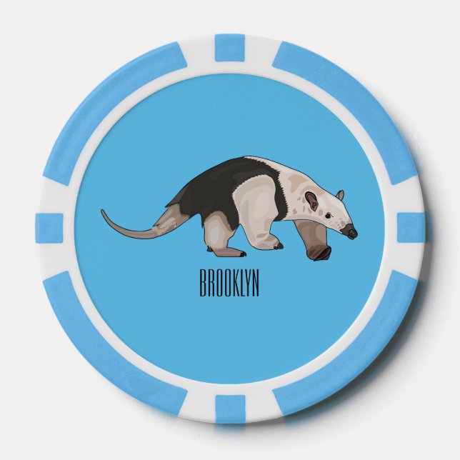 Tamandua cartoon illustration poker chips (Front)
