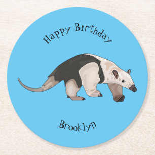 Tamandua cartoon illustration round paper coaster