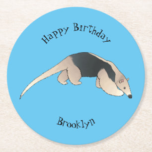 Tamandua cartoon illustration round paper coaster