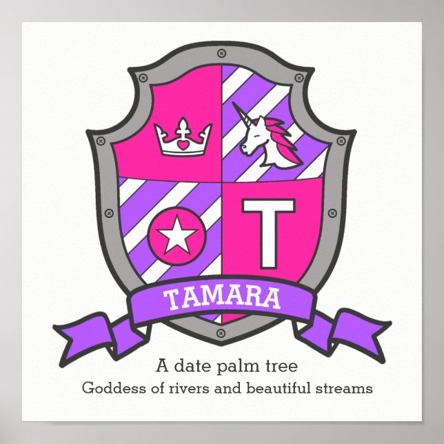 Tamara name meaning heraldry crest unicorn poster (Front)