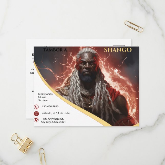 Tambor a Shango Lightening Rayos Invitation (Front/Back In Situ)